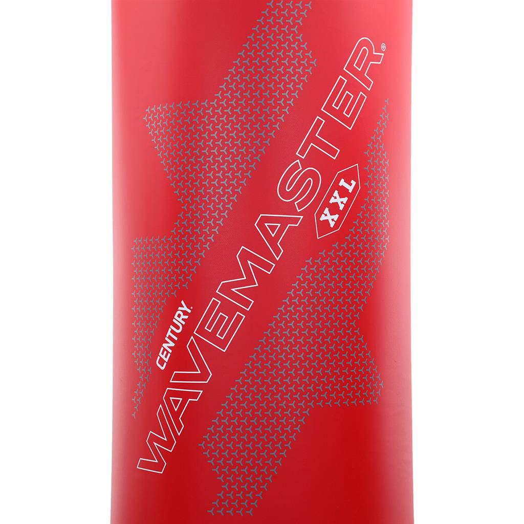 Red inflatable bag side close-up with Wavemaster logo and dotted texture