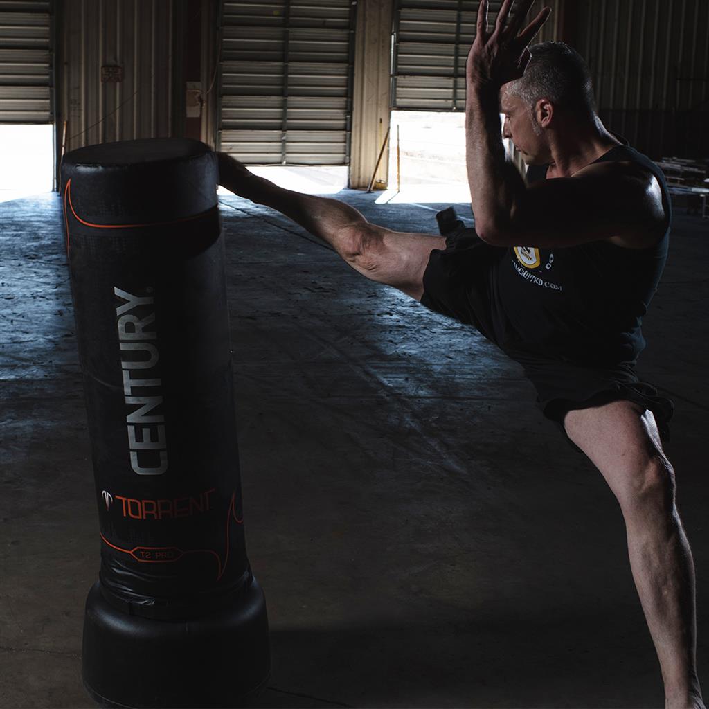 Black Century Torrent T2 Pro freestanding punching bag with side logo panel