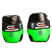 Green and black boxing kick shoes with CENTURY logo patch and ankle strap