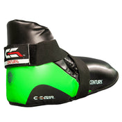 Green and black boxing kick shoe with side view and CENTURY logo patch