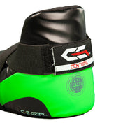 Green boxing kick shoe with black padded collar, mesh strap, and CENTURY logo