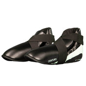 Black and white boxing kick shoes with CENTURY branding and hook-and-loop straps