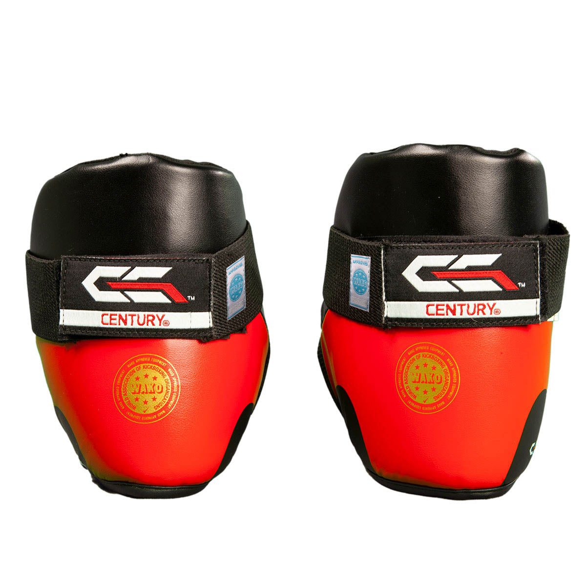 Determination kicks boxing ankle guards, black top with red shell and CENTURY patch