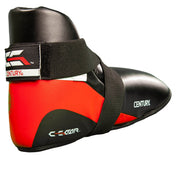 Determination kicks boxing ankle guard, red-and-black side panel with wide web strap