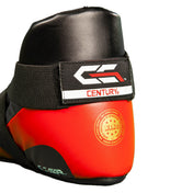 Determination kicks boxing ankle guard heel, black strap and red shell with CENTURY logo