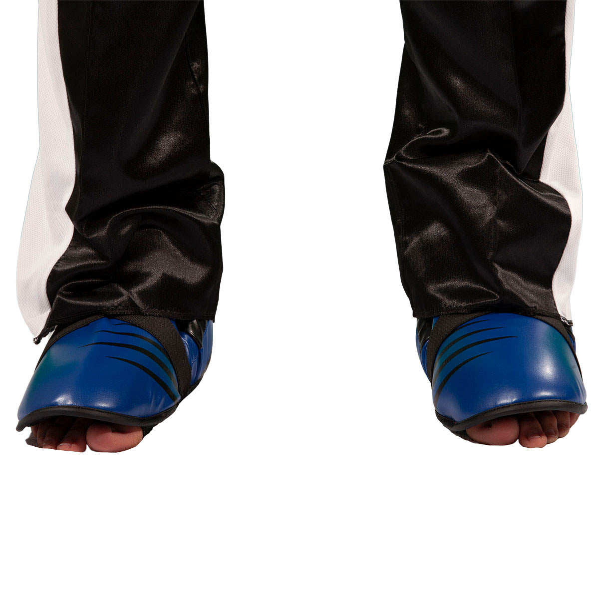 Pair of blue ankle kick pads with black straps, open toe area visible, Century branding