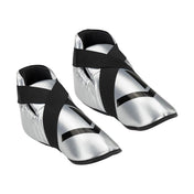 Metallic silver boxing-style kicks with black strap across the ankle, pair