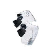 Clear face shield with black straps and side profile front bars