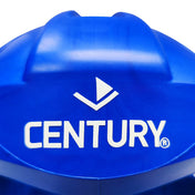 Blue Century helmet top with white logo emblem and molded ventilation ridges