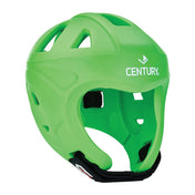 Green vented sports headgear helmet with black chin strap and CENTURY branding