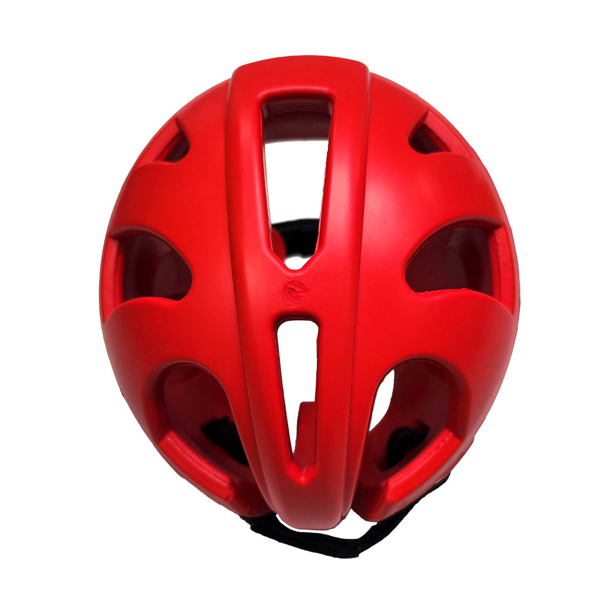 Red C-Gear Evolution headgear helmet back view with vented shell and black chin strap
