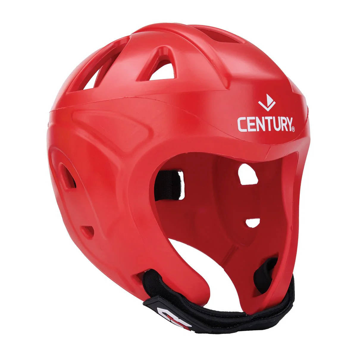 Red protective headgear helmet with face guard and Century logo