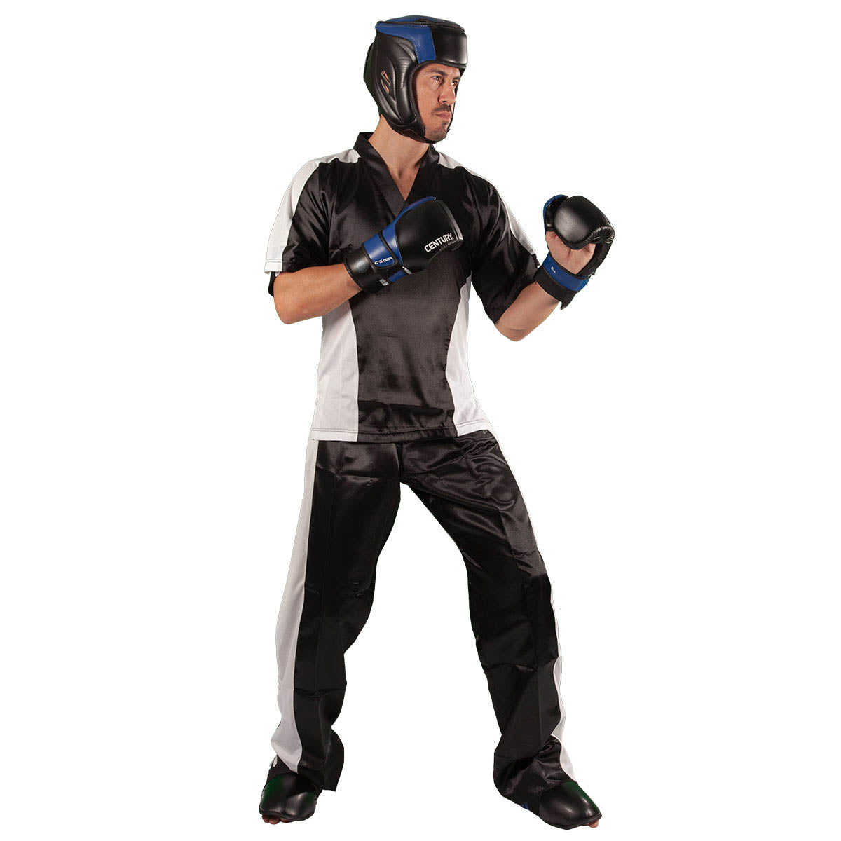 C-Gear boxing punch gloves, black with blue wrist strap and padded knuckle guard
