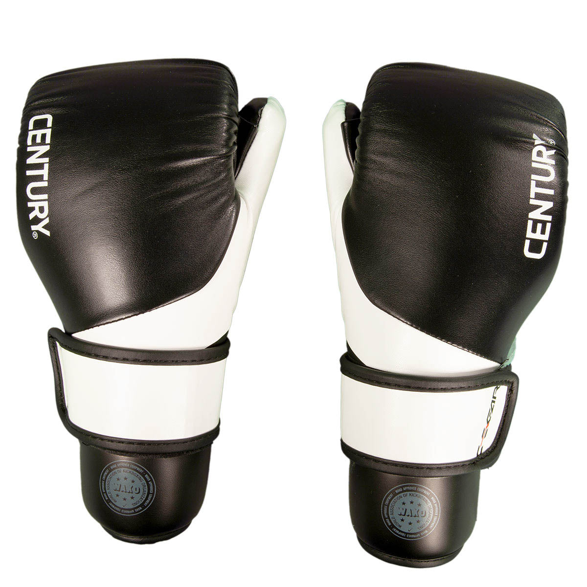 Pair boxing punch gloves in black with white cuffs and CENTURY branding