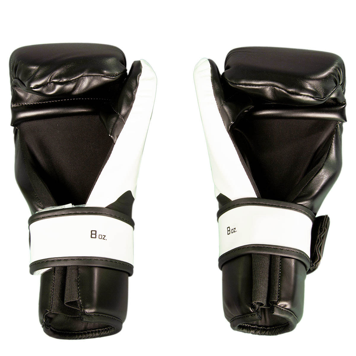 Pair boxing punch gloves, black shells with white cuff panels