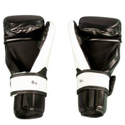Pair boxing punch gloves, black shells with white cuff panels