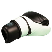 Boxing punch gloves, black and mint leather with white wrist strap