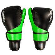 Pair boxing punch gloves, black with bright green wrist straps and CENTURY branding