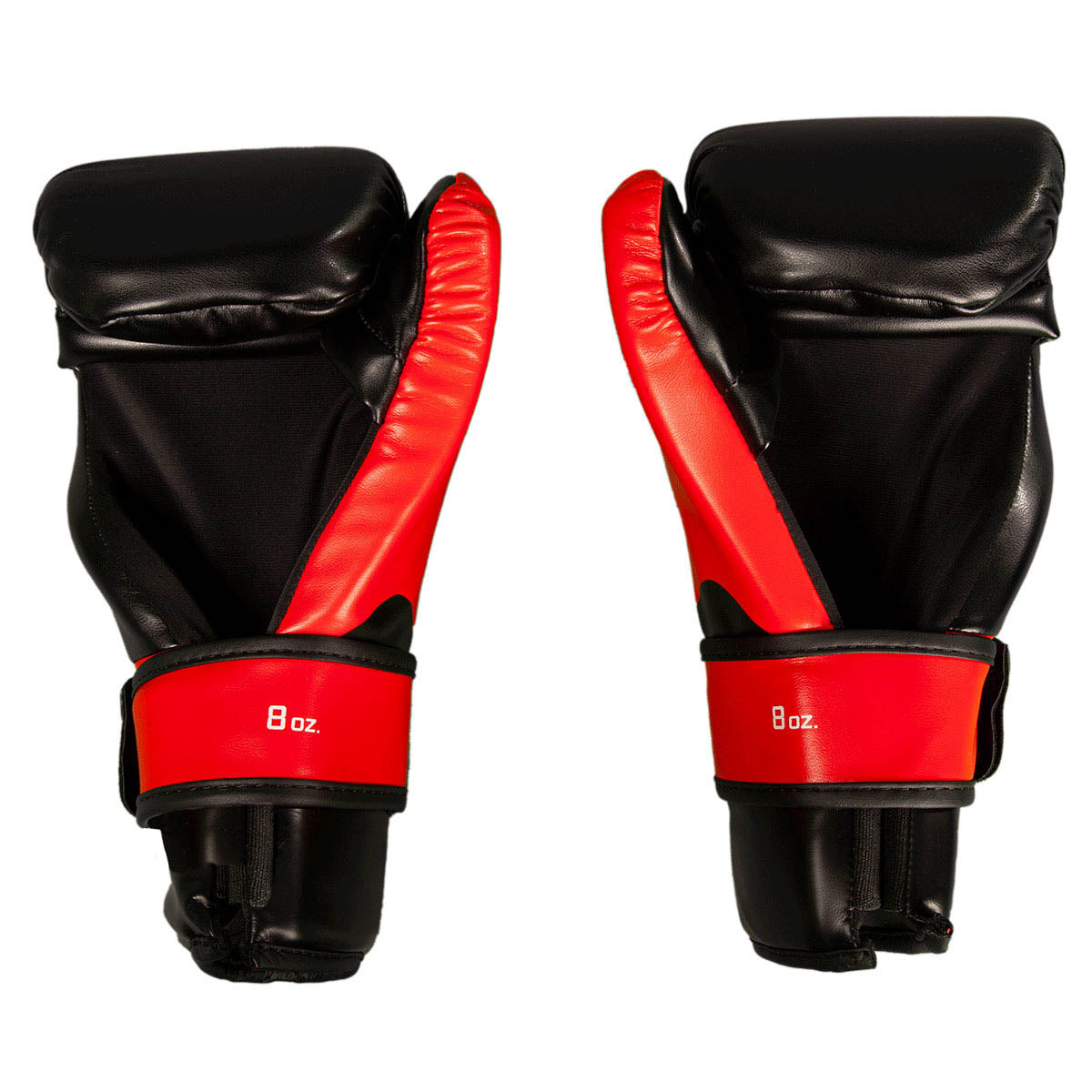 Black boxing gloves with red side panels and '8 oz' on the wrist