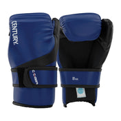 Pair of blue and black padded boxing gloves with Century branding and 8 oz marking