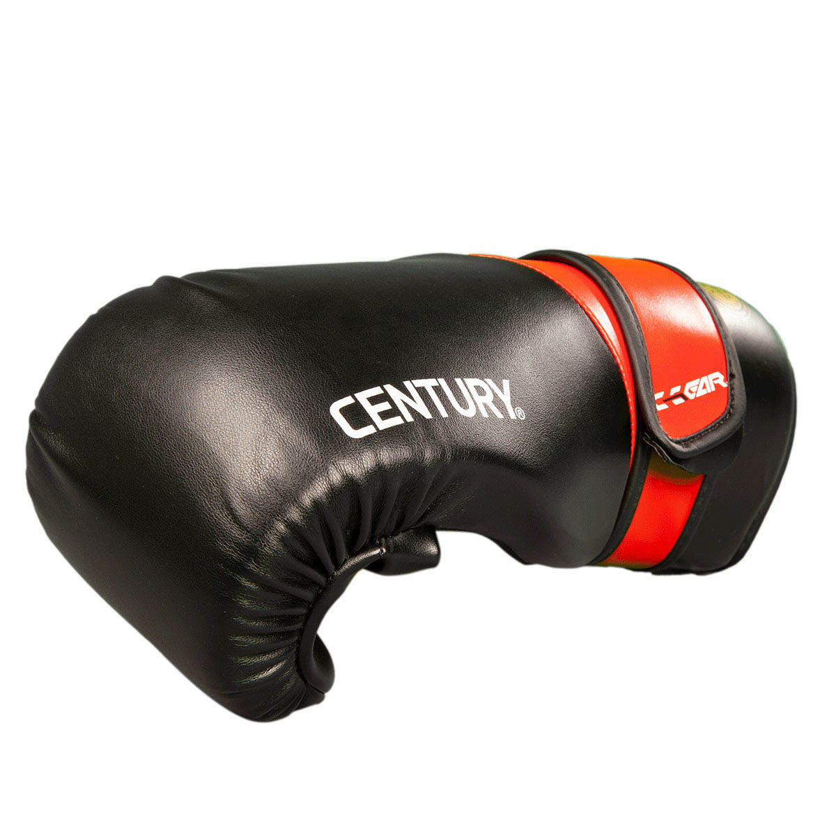 Black boxing glove with red side stripe and Century logo on the knuckle side