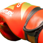 C-Gear boxing glove close-up, orange-red panel with CENTURY graphic and black edge
