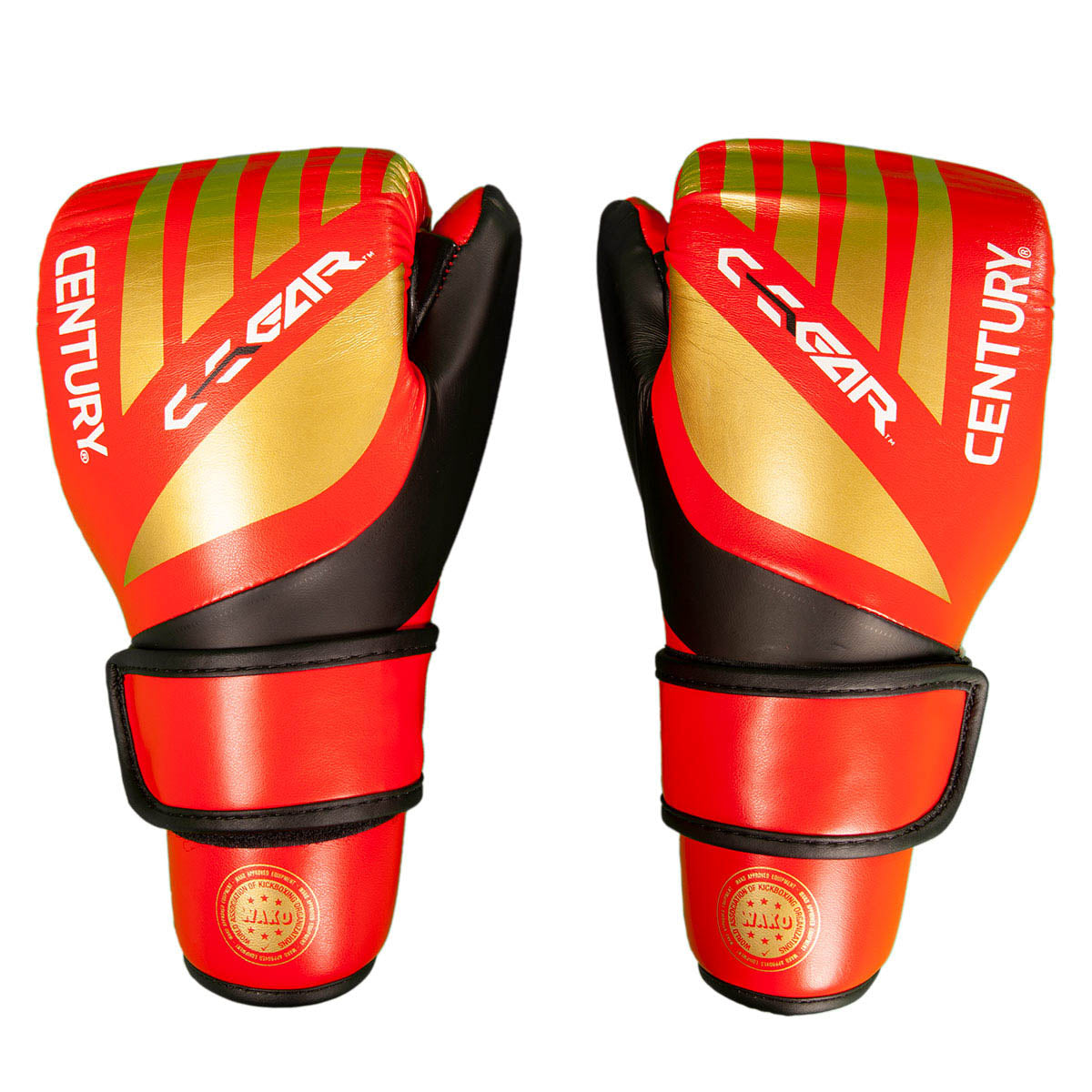 Red and gold punch gloves, pair with padded wrist strap and C-Gear logo