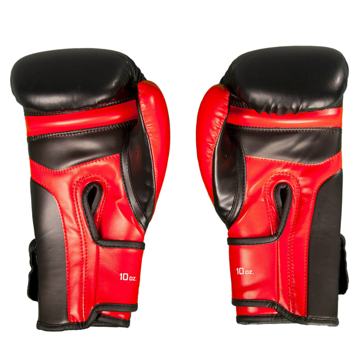 Kickboxing punch gloves, red and black with ventilated thumb and 10 oz marking