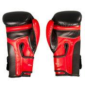 Kickboxing punch gloves, red and black with ventilated thumb and 10 oz marking