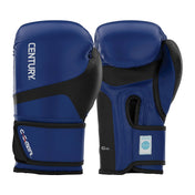 Kickboxing punch gloves, blue and black with 10 oz label and wrist strap