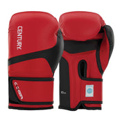 Kickboxing punch gloves, red and black with 10 oz label and wrist strap
