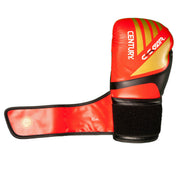 Single red and black kickboxing glove with Century logo on knuckle and 10 oz
