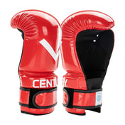 Red boxing gloves with black padded interiors and white logo V on each glove
