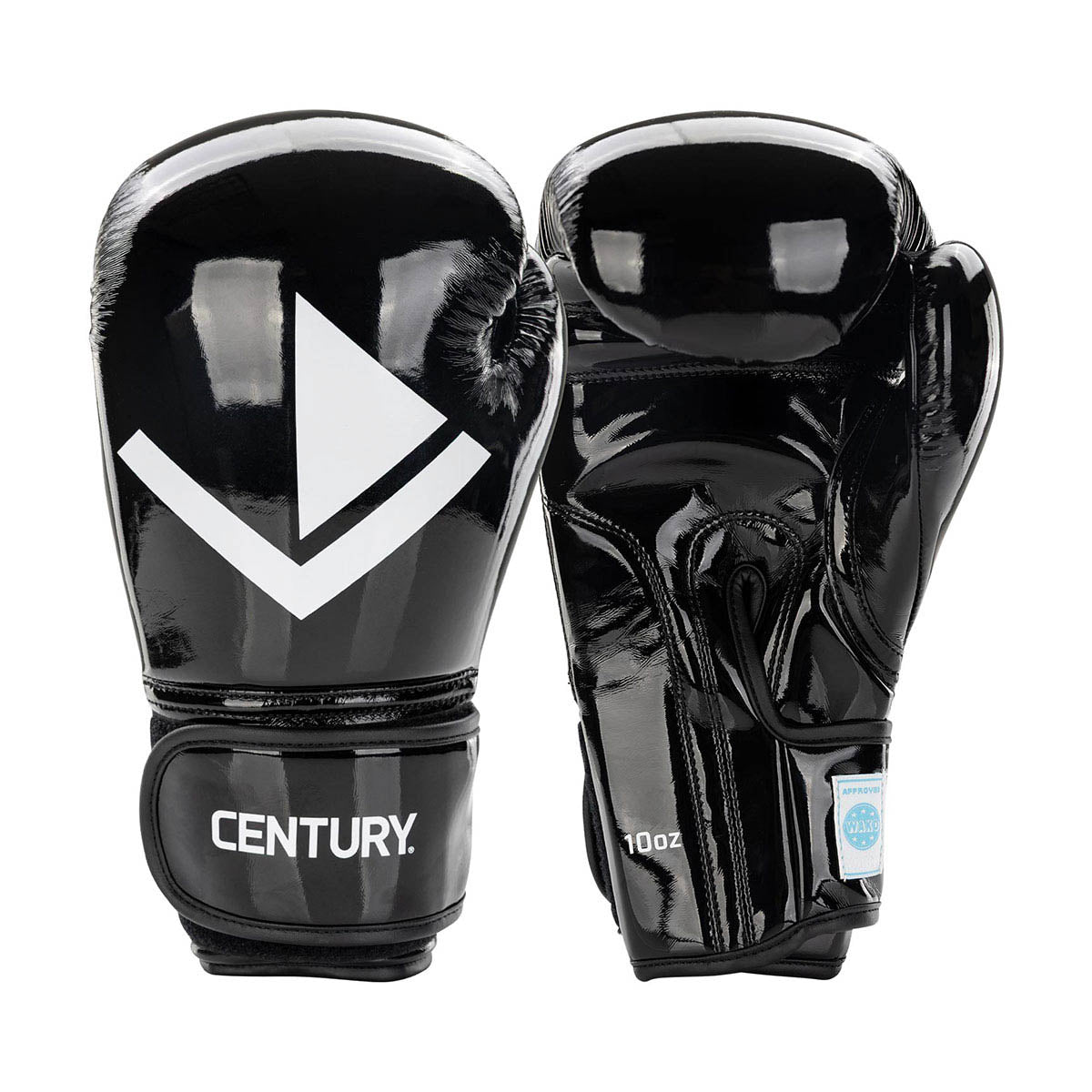 Pair of black Valor kickboxing gloves with white logo and Century branding on wrist