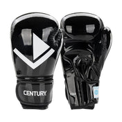 Pair of black Valor kickboxing gloves with white logo and Century branding on wrist
