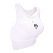 White sleeveless chest guard with WKF padding and Punok logo on chest front.