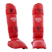 Punok WKF-approved shin and instep guards in red, side view