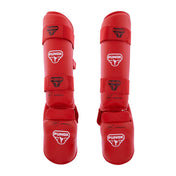 Punok WKF-approved shin and instep guards in red with front padding