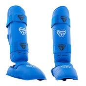 Punok WKF-approved shin and instep guards in blue, side with instep cover