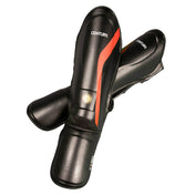Black shin instep guards with red center stripe and padded protective instep cover