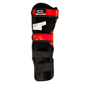 Black and red shin and instep guards with padded straps and Century label