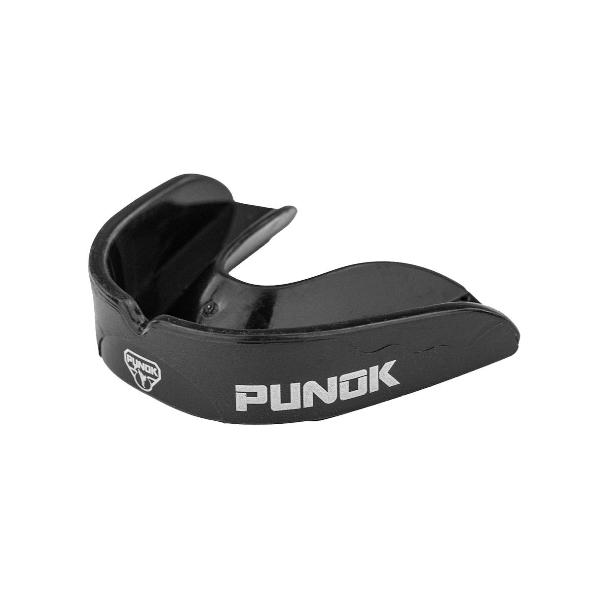Black Punok mouthguard with logo and open bite tray