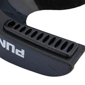 Close-up of black mouthguard with molded edge and ventilation slots