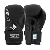 Black training gloves with CENTURY patch, V-logo knuckle panel, hook-and-loop cuffs