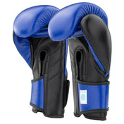 Blue-and-black boxing gloves showing inner hand padding and stitched panel details