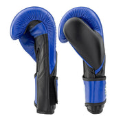Blue-and-black glove backs with curved knuckle padding and adjustable wrist strap