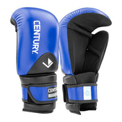Blue and black boxing gloves with CENTURY label on the wrist strap
