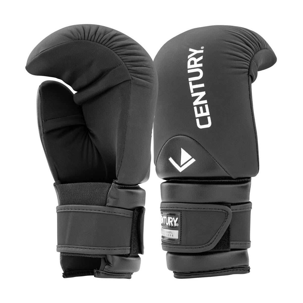 Black boxing gloves angled back view with CENTURY logo on the top panels.