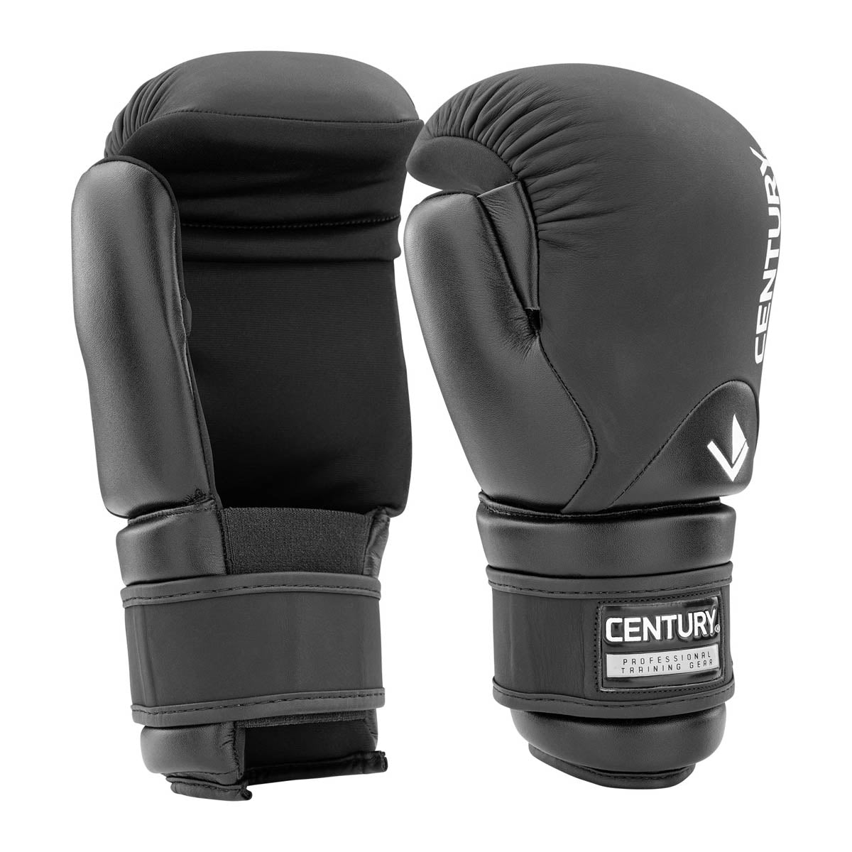 Black boxing gloves side view with CENTURY logo and hook wrist strap.