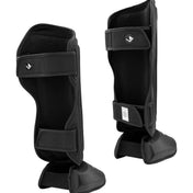 Black shin instep guards with padded ankle area and hook-and-loop fastening
